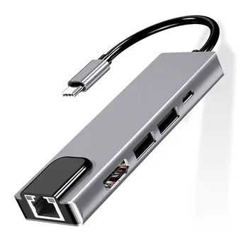 USB Tip C Hub Dock Adapter s 4K HD PD RJ45 Ethernet Lan, pristojen za MacBook USB Tip C Pesto iz Aluminija zlitine Adapter