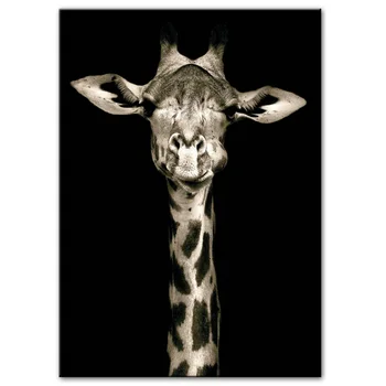 Žirafa Na Črnem Ozadju Wall Art Platno Fotografij Živali, Plakatov In Fotografij Sodobne Pop Art Platna Slike Za Otroke, Soba Steno