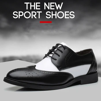 Poroka Moških oxford obleko čevlje črne bele barve brogue usnjeni čevlji za moške