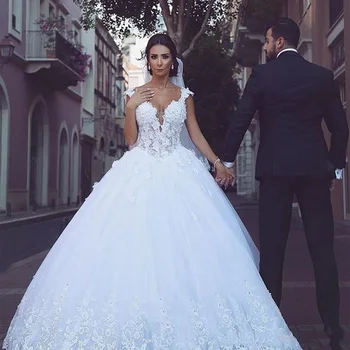 Čipke Appliques A-Linijo Poročnih Oblek Beaded Poročne Halje 2021 Povoj Nazaj Formalno Dolgo Vestidos De Mariee Bližnjem Vzhodu Slog