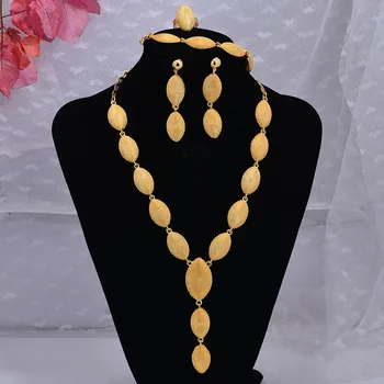 24k Nakit Set Za Ženske Dubaj 24K Zlata Barva Poročno darilo Afriške Posla ogrlica, prstan uhani zapestnica nakit set