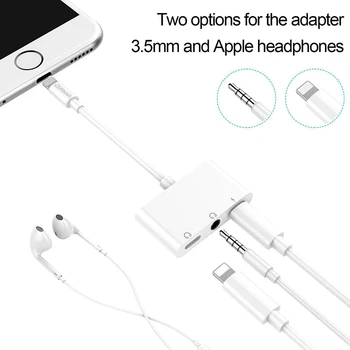 3 v 1 Polnjenje Audio Adapter za Slušalke Cepilec za Dvojno Strele + 3.5 mm Jack Kabel Hiter Polnilec za iPhone 8/7/X iOS 11