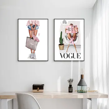 Skandinavski Slog Vogue Dekle Platno, Slike, Plakate in grafike Stenskih slikah, za Dnevna Soba Dekoracijo Doma