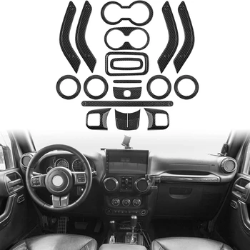 (Ogljikovih Vlaken 18Pcs) Avto Dekoracijo Volan & sredinski Konzoli izstopu Zraka Trim za Jeep Wrangler JK JKU 2011-18