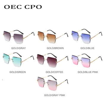 OEC CPO Novo Rimless sončna Očala Ženske Moški Kvadratnih Velik Okvir sončna Očala Ženski Pisane Modne Sivo Rjava Gradient Leče za Očala