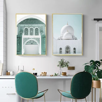 Nordijska plakat mošeje Islamske arhitekture plaži stone wall art olje barvanje in tiskanje stensko slikarstvo dnevni sobi doma decorati