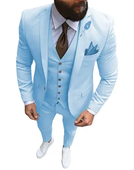 Nova Roza Moške 3 Kosov Obleko Formalnih Poslovnih Zarezo River Slim Fit Tuxedos Najboljši Moški Jopič Za Poroko(Blazer+telovnik+Hlače)