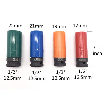 1/2-Palčni Pogon Vpliv Globoko Socket Set z Barvo, Plastična Zaščitna Rokavi,CR-MO Materiala Meritev 4-Delni