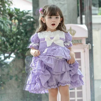 2PCS Lolita Tutu Dekleta Obleko Komplet Dojenček Bombaž španska Princesa Obleke Žogo z Lokom Malčka Stranka Oblačila Visoke Kakovosti za Otroka