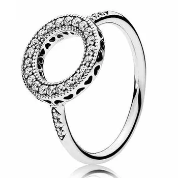 Original Utrla Logotip Dveh odtenkih Podpis Krogih Srca Halo S Crystal Ring Fit 925 Sterling Srebrni Prstan Evrope DIY Nakit