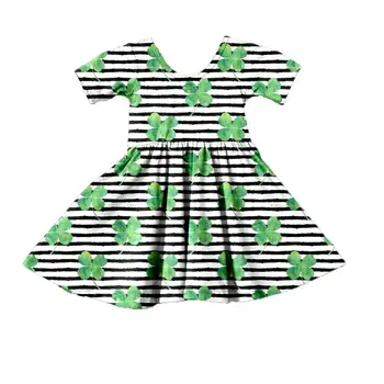 Baby Dekle Obleko Dekleta St Patrick ' s Day Dresss S Kratkimi Rokavi Clover Trak Tiskanja Dekleta Zeleno Obleko Otroci Plesti Bombaž Oblačila