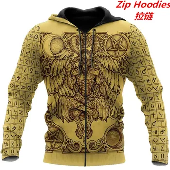 Moda Satan retro slogu, ki je simbol 3D manyin modni pulover s kapuco moška Majica Vrhnja zadrgo Puloverju športna jakna Majica