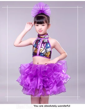 2018 bleščica Sodobni jazz plesne kostume dekle hip hop otroci ples obrabe, otroci Visoke Kakovosti plesno obleko dekle Fazi Ples Vijolično Obleko