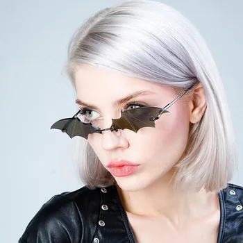 2020 Nova Mačka Oči, sončna Očala Debelo Ženske Luksuzne blagovne Znamke Rimless Punk sončna Očala Bat Obliko Edinstveno Očala Moških UV400