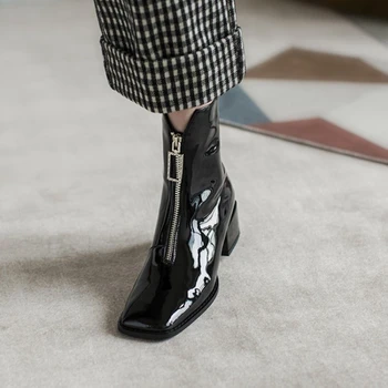 2020 jesen in zimo, lakasto usnje kvadratni toe srednje debele pete eno škornji ženske Martin čevlji