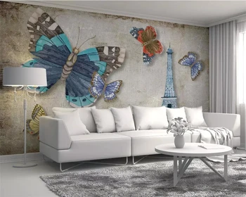 Beibehang ozadje po Meri sodobnega retro vintage metulj Parizu TV Stolp v ozadju stene doma dekoracijo zidana 3d ozadje