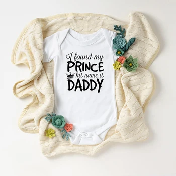 Ugotovil Sem, Moj Princ Njegovo Ime Je Očka Tiskanja Jeseni Novorojenčka Telo Kratek Rokav, Igralne Obleke Dekle Baby Dekle Črne Roupas Bebe Oblačila