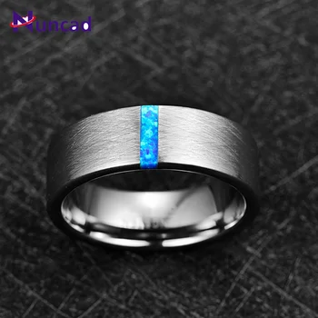 8 mm Širina Moški Prstan Poročni prstan Zaročni Prstan Vdelan Modra Opal Površinsko Brušeno Volframov Karbid Obroč