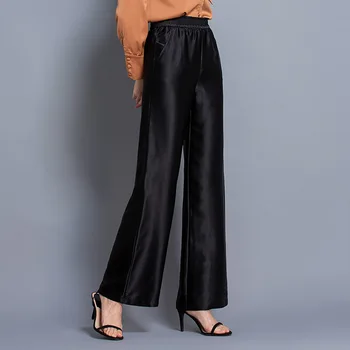 Svila širok noge hlače ženske poletje visoko pasu zavesa ohlapne hlače ženske mulberry svile tanke hlače priložnostno ženskih poletnih 190309