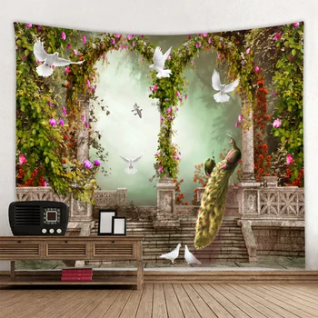 Pav tapiserija, roman stolpec pav tapiserija steni visi velika velikost steno pokrivna retro dekorativni tapiserija boho tkanine steno