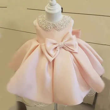 Nova Moda Beaded Lok Roža Punca Obleke Za Poroko Princesa Puhasto Til Baby Dekleta krst Krst 1. Rojstni dan Obleke