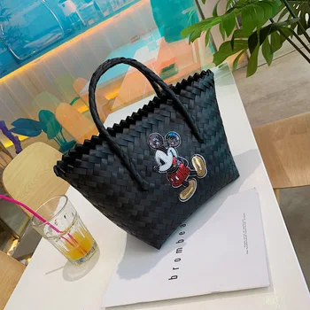 Disney Mickey Mouse dame torbici Risanka lady Tote Velike Zmogljivosti torba Ženske tkanje vrečko moda potne roke plaže vrečko