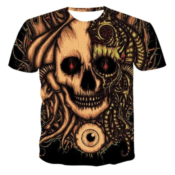 Nov Poletni 3D T-Shirt 2021 Moških Oblačil Boy Otroka Skull&Smrti Kratek Rokav Moda O-Vratu Street Nositi Kul Prilagodljiv 110-6 XL