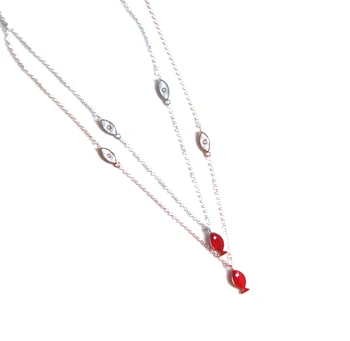 Elegantna ogrlica preprosto lepe rdeče ribe s turškimi zlo oči ogrlica pendents ženske 925 sterling srebro vratu nakit darilo