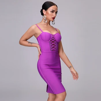 2020 Poletje Nove Ženske Povoj Obleko Vestidos Elegantno Vijolična brez Rokavov Špageti Klub Stranka Obleko Bodycon