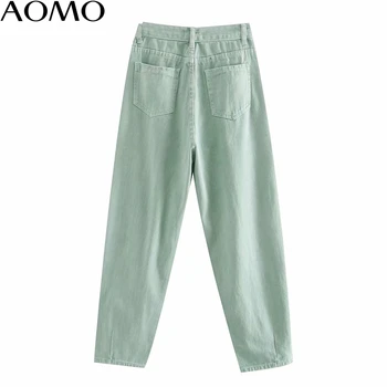 AOMO ženske, svetlo zelena Elegantna svoboden banana jeans hlače 2020 dolge hlače žepi zadrgo priložnostne ženskega jeansa hlače 4M501A