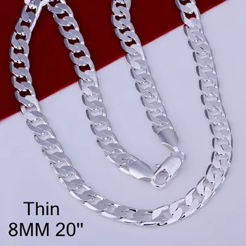 N925 sterling srebrni barvi nakit 8 mm lepa ravno strani izjavo povezuje verige dolgo modne ogrlice . moške ogrlica