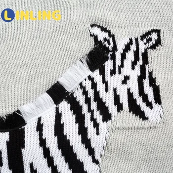 LINLING Jeseni Otrok Sweatershirt Zebra Vezene Vrhovi Otroci Spodnja Malčka Fantje Majice Dekleta Božič Oblačila P550
