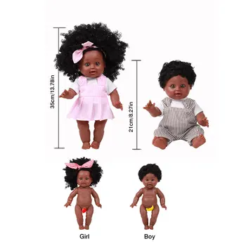 35 cm Realistična Lutka Black Baby Doll Afriške Novorojenčka Lutka Silikonski Igrača Ročno poslikane Ročno Obrt Darilo Za Otroke