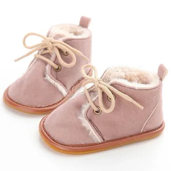 Novo Antilop Usnja, Krzna trdna Newborn Baby čevlji malčka, Dekle, fant, Prvi Pohodniki čevlji čipke-up super toplo Plišastih čevlji