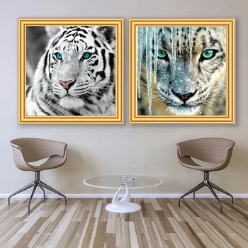5D DIY Diamond Slikarstvo White Tiger Navzkrižno Šiv Celoten Kvadratni Diamond Vezenje Živali, Mozaik, Art Sliko Okrasnih Dekor