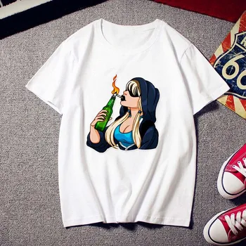 Nova majica s kratkimi rokavi Ženske osebnosti dekle natisnjeni Harajuku Tshirt Tanke oddelek Kratek Rokav hipster T-shirt Beli Vrhovi Ženska Oblačila