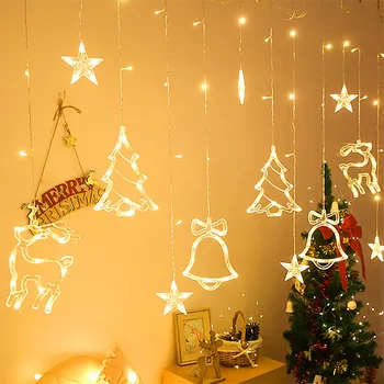 Elk Bell Niz Svetlobe, Božični Okraski Za Dom LED Zavese Garland Okraski za novoletne jelke Navidad Xmas Darila Novo Leto