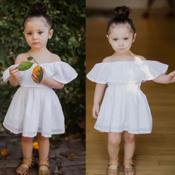 Malčka Otroci Baby Off Ramenski tunika obleka bela poletje otroci dekle obleke, Casual Stranko poroko chidlren dekle sundress