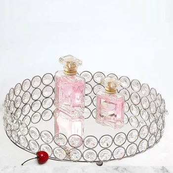 Srebro Krog Ogledalo Dekorativne Kozmetike Škatla Za Shranjevanje Pladenj, Poročni Dekoracijo Doma Rack