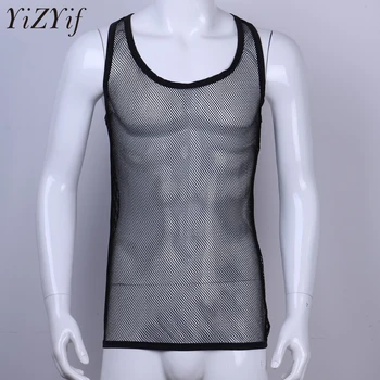 YiZYiF Seksi Moške spodnje Perilo, ribja mreža vidi skozi majica bodybuilding Clubwear fitnes TShirt moški potkošulja Za riverdale Poletje