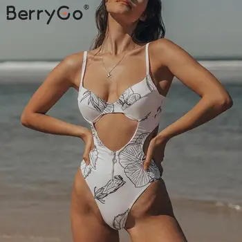 BerryGo Cvjetnim tiskanja seksi bodysuits bikini Plus velikost leopard kopalke enodelne Bele Push up seksi dama plaži elegantna nove kopalke
