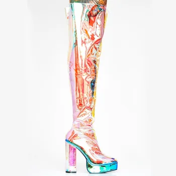 Arden Furtado 2019 pomlad poletje močen petah 10 cm platforma ženske čevlje jasno seksi stranka čevlji nad kolena čevlji velika velikost 45