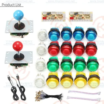 2 Igralcev DIY Arkadna Palčko Kompleti Z 20 LED Arkadna Gumbi + 2 igralne palice + 2 USB Kodirnik Kit + Kabli Arkadna Igra, ki se Deli Set