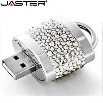 JASTER prilagojene ustvarjalne nakit kristalno nosorogovo zaklepanje usb flash diski 32gb 64GB usb 2.0 diamantna ogrlica pendrive darilo