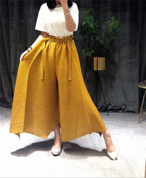 Miyake Naguban 2020 ženske harem hlače, plus velikost visoko pasu nabrano širok noge flare hlače Girdle od pasu estetske harajuku hlače