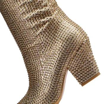 Arden Furtad2018 jeseni mode kolena visoki škornji kristalno modni čevlji za ženske ženske nosorogovo srebrna zlata škorenjčki velikosti 33 41