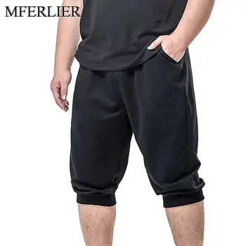 Poletne moške hlače 5XL 6XL 7XL pasu 145 cm Plus velikost elastična Tanke slog hlače moške Črne barve