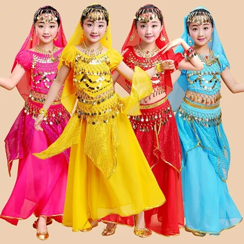 Otrok Belly Dance Kostumi za Dekleta Orientalski Fazi Ples Trebuh Kostumi Nastavite Fant Dekle Indijski Bollywood Ples bo Ustrezala 5PCS Set