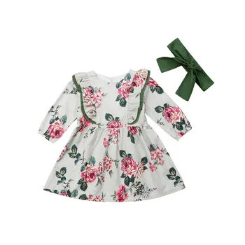 1-5T Baby Dekleta Oblačenja Cvetlični Cvet Tiskanja Obleko Dekle, Roza, Zelena Kostum Kariran Oblačila Baby Fant, Otroci, Oblačila Dropshipping
