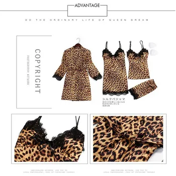 Seksi Žensk Leopard Ponoči Obleko Lady Sleepwear Kopalni Plašč Nastavite Čipke Obleko Noč Naramnice Trak Nighty Ženski Noč Obleke Poletje